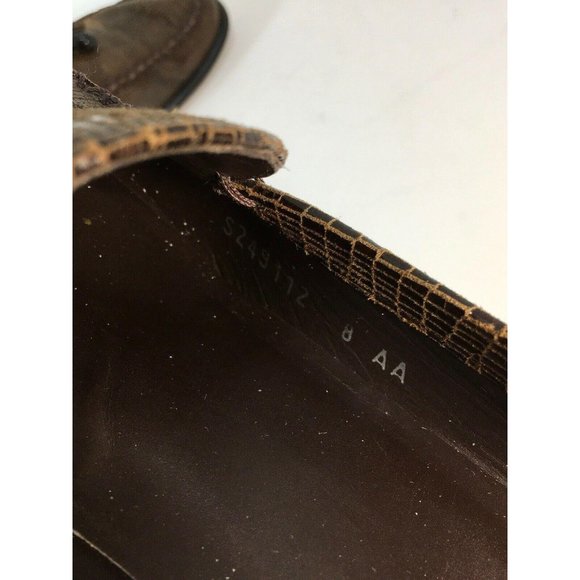 Stuart Weitzman Leather Snake Skin Loafers Brown 8 - Picture 9 of 10